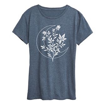 Women's Floral Crescent Moon Graphic Tee