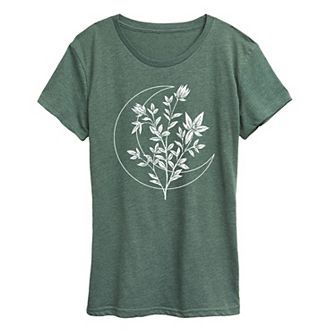 Women's Floral Crescent Moon Graphic Tee