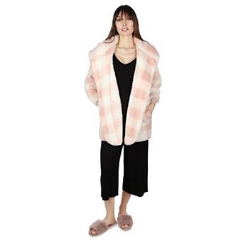 Women's Plaid Plush Hooded Cardigan