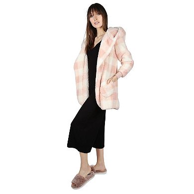 Women's Plaid Plush Hooded Cardigan