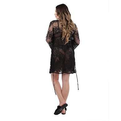 Women's Bell Sleeve Lace Robe with Eyelash Scalloped Hem