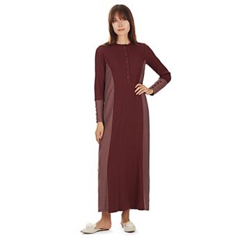 Women's Modest Henley-Style Full-Length Ribbed Nightgown