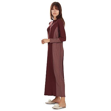 Women's Modest Henley-Style Full-Length Ribbed Nightgown