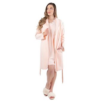 Women's Lace Applique Cotton Blend Robe with Satin Weave Trim