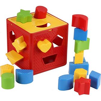 Baby Blocks Shape Sorter Toy - 18 Shapes Color Recognition Shape Toys with Colorful Sorter Cube Box