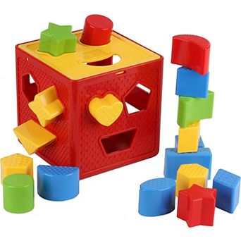 Baby Blocks Shape Sorter Toy - 18 Shapes Color Recognition Shape Toys with Colorful Sorter Cube Box