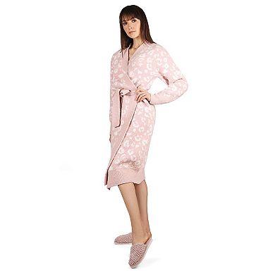 Women's Leopard Print Cozy Knit Short Long-Sleeve Robe