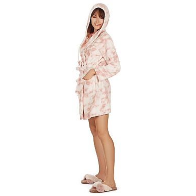Women's Marble Luxe Fleece Plush Pom Pom Lounge Robe