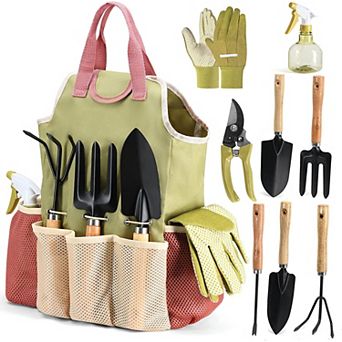 Complete Garden Tool Kit Comes With Bag & Gloves,Garden Tool Set with Spray-Bottle