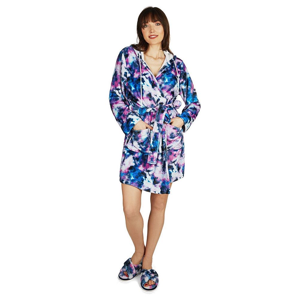 Women's Stardust Galaxy Tie Dye Plush Hooded Robe