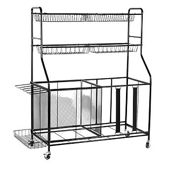Ball Rack for Garage - Garage Sports Equipment Organizer Ball Rack with Baskets