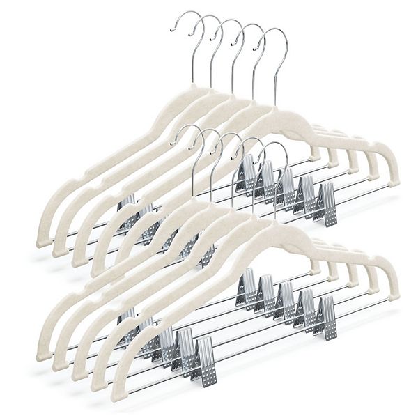 12 Pack Baby Clothes Hangers with Clips Ivory Velvet Hangers Skirt