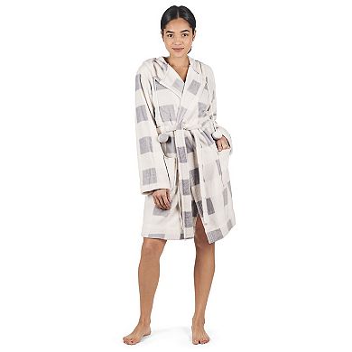 Women's Plaid Plush Hooded Robe with Pom-Pom Drawstrings