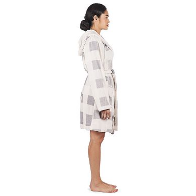 Women's Plaid Plush Hooded Robe with Pom-Pom Drawstrings
