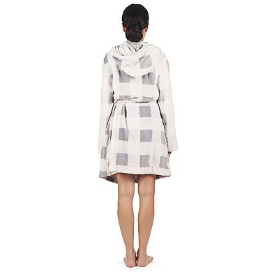 Women's Plaid Plush Hooded Robe with Pom-Pom Drawstrings