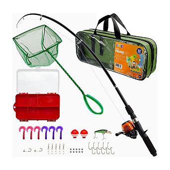 Fishing Pole Set - 32 pc Fishing Rod Combos Includes Tackle, Gear, Lures, Net, Carry On Bag