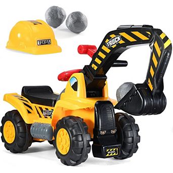 Toy Tractors for Kids Ride On Excavator Sounds Digger Scooter Bulldozer Includes Helmet with Rocks
