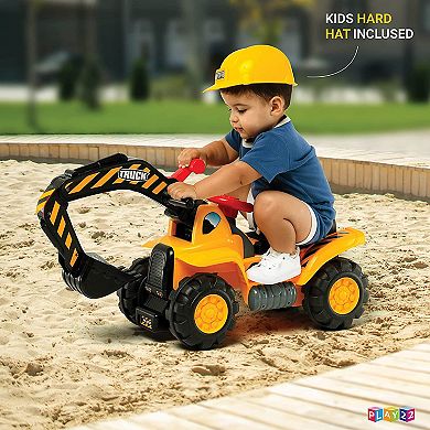 Toy Tractors for Kids Ride On Excavator Sounds Digger Scooter Bulldozer Includes Helmet with Rocks