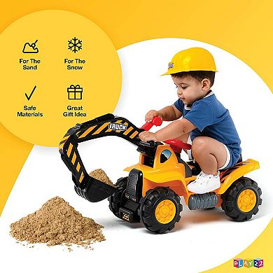 Toy Tractors for Kids Ride On Excavator Sounds Digger Scooter Bulldozer Includes Helmet with Rocks