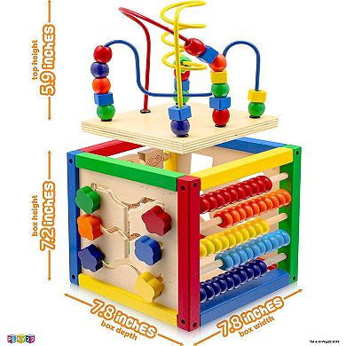 Wooden Activity Play Cube 6 in-1 for Baby with Bead Maze, Shape Sorter, Abacu, Sliding Shapes