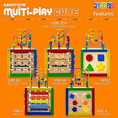 Wooden Activity Play Cube 6 in-1 for Baby with Bead Maze, Shape Sorter, Abacu, Sliding Shapes