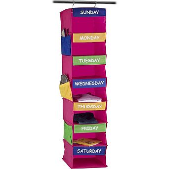 Kids Closet Organizer - Daily Activity Kids Hanging Rack - 7 Shelf Storage Portable Cloth Organizer