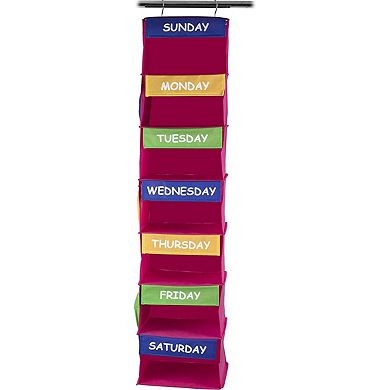 Kids Closet Organizer - Daily Activity Kids Hanging Rack - 7 Shelf Storage Portable Cloth Organizer