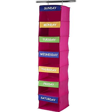 Kids Closet Organizer - Daily Activity Kids Hanging Rack - 7 Shelf Storage Portable Cloth Organizer