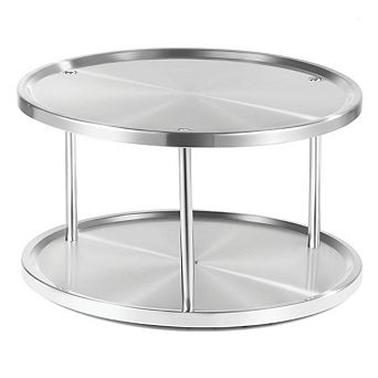2 tier Lazy Susan Organizer - 360° Rotating Stainless Steel Turntable for Kitchen, Pantry, Bathroom