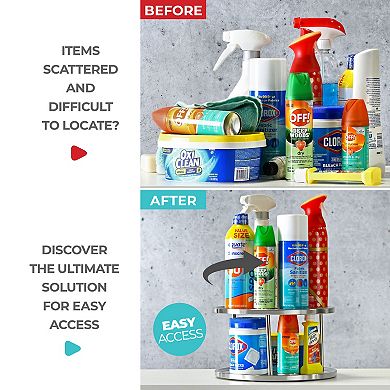 2 Tier Lazy Susan Organizer - 360° Rotating Stainless Steel Turntable for Kitchen, Pantry, Bathroom