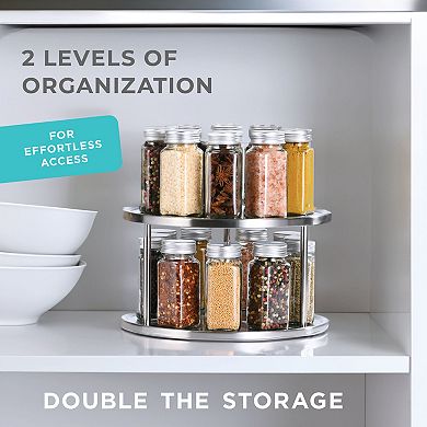 2 Tier Lazy Susan Organizer - 360-Degree Stainless Steel Turntable Cabinet Organizer Storage for Kitchen, Pantry, Bathroom - Rotating Spice Rack Organizer with 2 Round Trays For Food, Seasoning