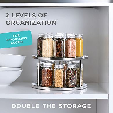 2 Tier Lazy Susan Organizer - 360° Rotating Stainless Steel Turntable for Kitchen, Pantry, Bathroom