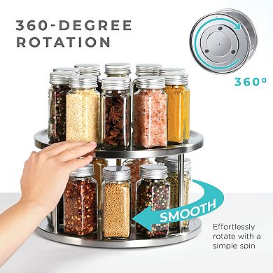 2 Tier Lazy Susan Organizer - 360° Rotating Stainless Steel Turntable for Kitchen, Pantry, Bathroom