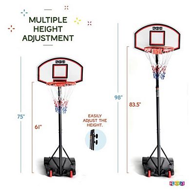 Kids Adjustable Basketball Hoop Height 5-7 FT - Basketball Hoop Stand with Wheels & Fillable Base