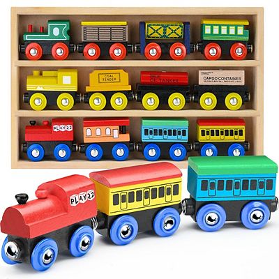 Wooden Train Set 12 PCS Toy Train Sets For Kids Toddler