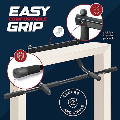 Heavy-Duty Door Pull Up Bar for Home Gym - Adjustable Width Fits 24-32’’ Wide Door Black