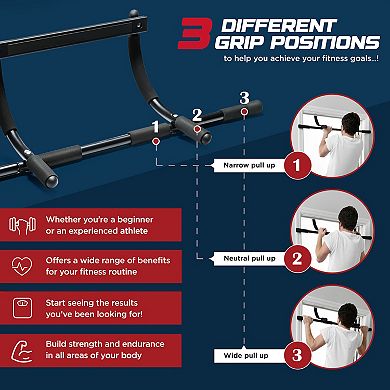 Heavy-Duty Door Pull Up Bar for Home Gym - Adjustable Width Fits 24-32’’ Wide Door Black