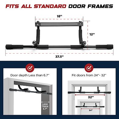 Heavy-Duty Door Pull Up Bar for Home Gym - Adjustable Width Fits 24-32’’ Wide Door Black