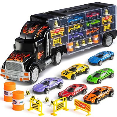 Toy Truck Transport Car Carrier Includes 6 Toy Cars and Accessories Toy Trucks Fits 28 Toy Cars