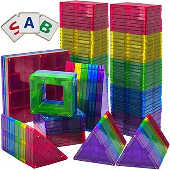 Magnetic Tiles Building Blocks - 113 pc Advanced Set - Includes 13 pc Insert Alphabet Cards