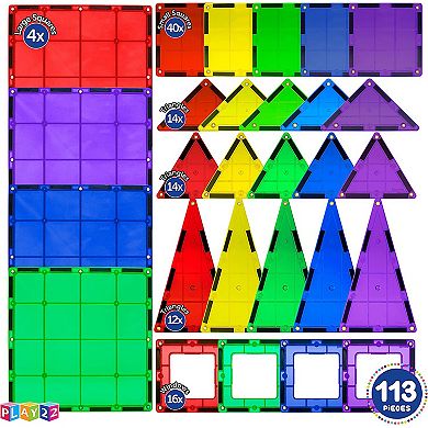 Magnetic Tiles Building Blocks - 113pcs Advanced Set - Includes 13 Piece Insert Alphabet Cards