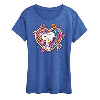 Women's Peanuts Snoopy & Woodstock Hug Heart Flower Graphic Tee