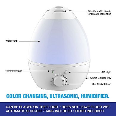 Bell+Howell One Gallon Ultrasonic Color Changing Cool Mist Diffuser & Humidifier