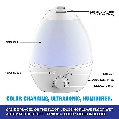 Bell & Howell One Gallon Ultrasonic Color Changing Cool Mist Diffuser & Humidifier