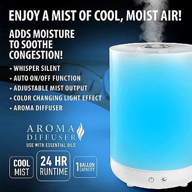 Bell+Howell One Gallon Ultrasonic Color Changing Top Fill Cool Mist Aroma Diffuser & Humidifier
