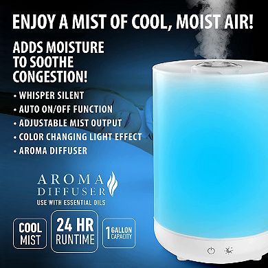 Bell & Howell One Gallon Ultrasonic Color Changing Top Fill Cool Mist Aroma Diffuser & Humidifier