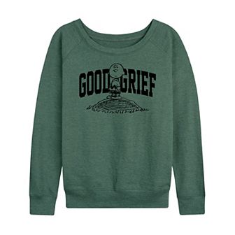 Women's Peanuts Charlie Brown Good Grief Athletic French Terry Long Sleeve Tee