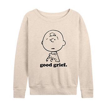 Women's Peanuts Charlie Brown Good Grief Face French Terry Long Sleeve Tee