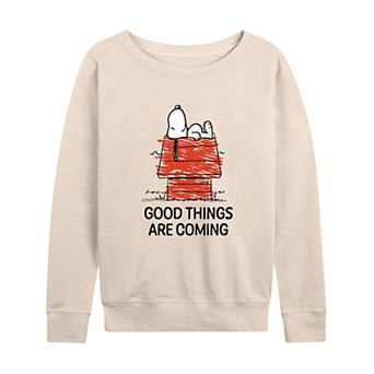 Women's Peanuts Snoopy Good Things Are Coming French Terry Long Sleeve Tee