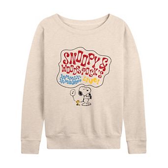 Women's Peanuts Snoopy & Woodstock Singing French Terry Long Sleeve Tee